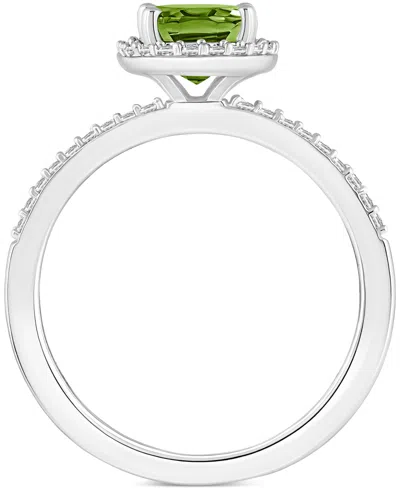 Macy's Blue Topaz (1-3/5 Ct. T.w.) & Lab Created White Sapphire (1/5 Ct. T.w.) Oval Halo Ring In 10k White In Peridot,white Gold