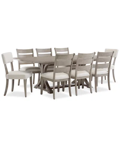 Macy's Sadie 9-pc. Rectangular Dining Set (table, 6 Ladder Back Chairs & 2 Upholstered Side Chairs), Create In Grey