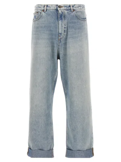 Valentino Stitched Belt Loops Straight Five-pocket Trousers In Light Blue
