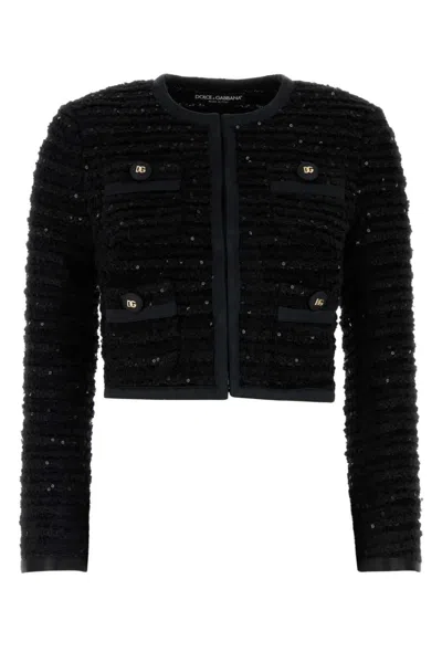 Dolce & Gabbana Sequin-embellished Tweed Jacket In Black