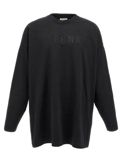 Fear Of God Black T-shirt With Eternal Print On The Front And Logo Patch On The Back In Black