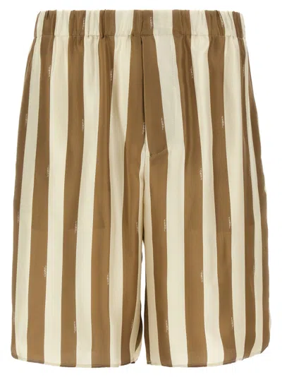 Fendi Printed Silk Bermuda Shorts In Brown