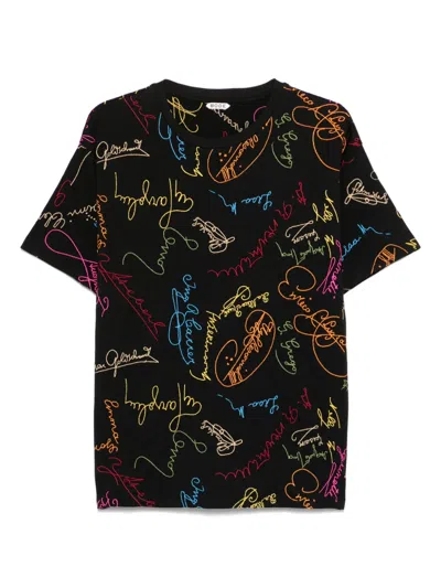 Bode Black Signature Scrawl Boxy T-shirt In Black Multi