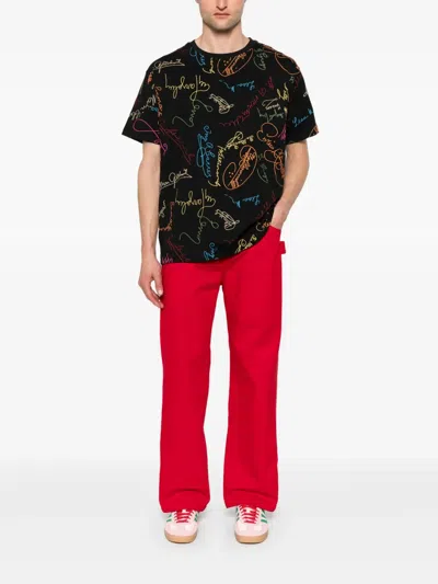 Bode Black Signature Scrawl Boxy T-shirt In Black Multi