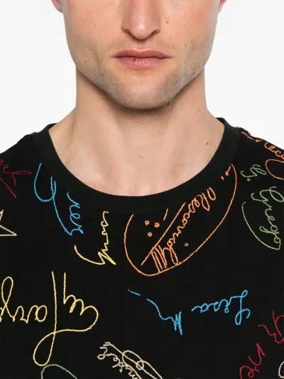 Bode Black Signature Scrawl Boxy T-shirt In Black Multi