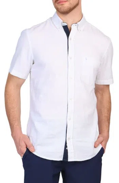 Tailorbyrd Solid Linen Blend Short Sleeve Button-down Shirt In Dove White
