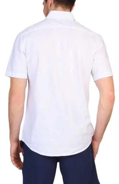Tailorbyrd Solid Linen Blend Short Sleeve Button-down Shirt In Dove White