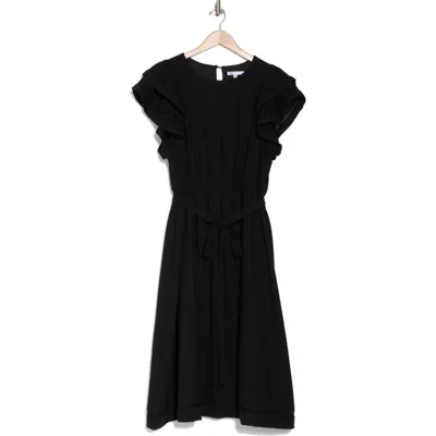 Dr2 By Daniel Rainn Double Ruffle Flutter Sleeve Fit & Flare Dress In Black