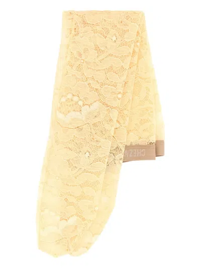 Valentino Garavani Cream Stretch Lace Socks In Yellow
