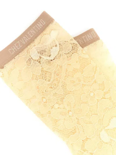 Valentino Garavani Cream Stretch Lace Socks In Yellow