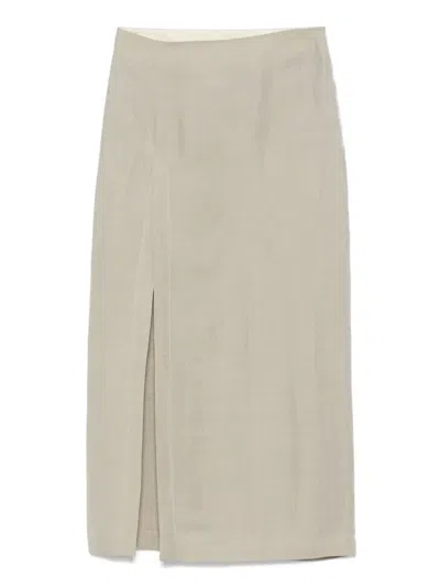 侧开衩中长半身裙