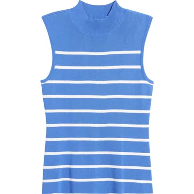 Tahari Asl Mock Neck Sweater Tank In Pacific Blue Ivory