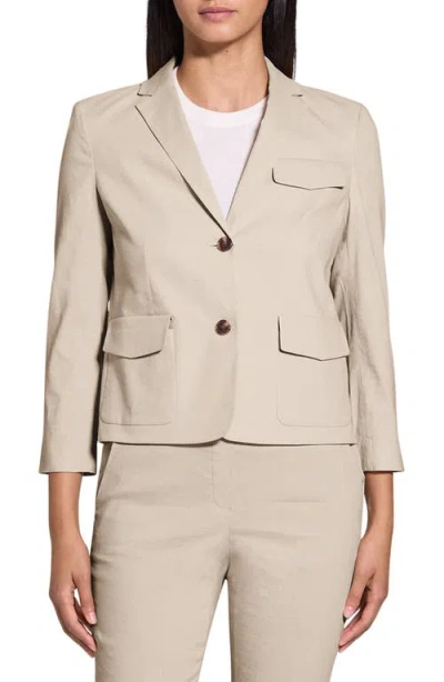 Theory Shrunked Crop Linen Blend Blazer In Straw