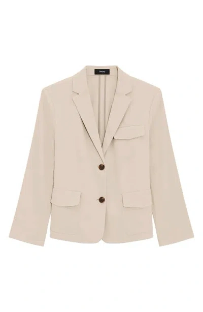 Theory Shrunked Crop Linen Blend Blazer In Straw