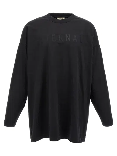 Fear Of God Black T-shirt With Eternal Print On The Front And Logo Patch On The Back In Black