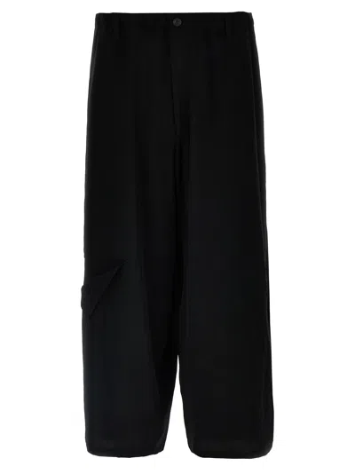 Yohji Yamamoto Graphic-print Cropped Velvet Trousers In Black