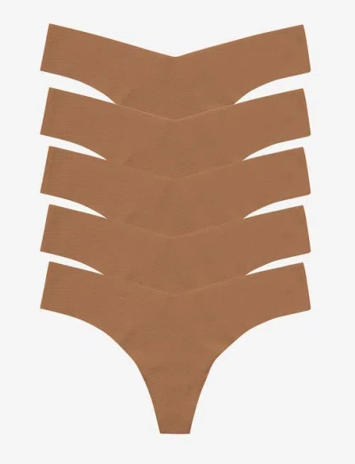 Commando Classic Solid Thong 5-pack In Mocha