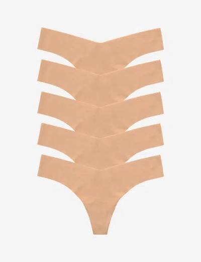 Commando Classic Solid Thong 5-pack In Mocha