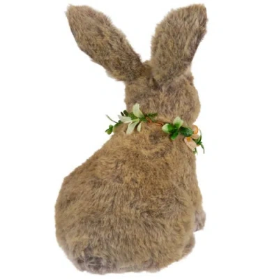 Northlight Plush Rabbit With Flower Wreath Easter Figurine In Brown