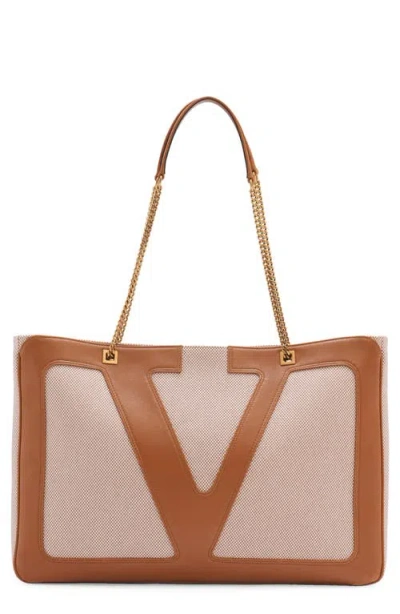 Valentino Large Canvas And Leather Viva Superstar Tote Bag In Brown