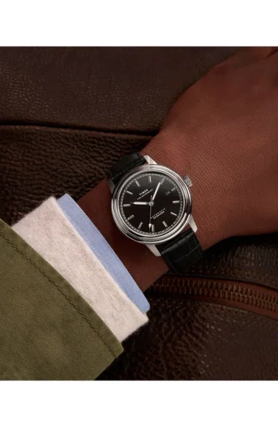 Timex Men's Mechanical Automatic Black Leather Watch, 41mm In Black