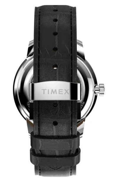 Timex Men's Mechanical Automatic Black Leather Watch, 41mm In Black