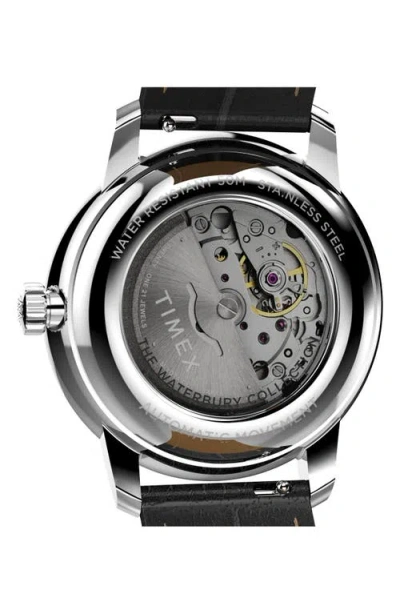 Timex Men's Mechanical Automatic Black Leather Watch, 41mm In Black