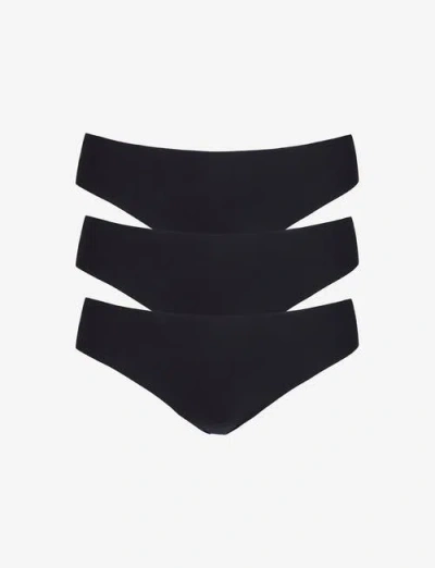 Commando Butter Mid-rise Thong 3-pack Gp201 In Black