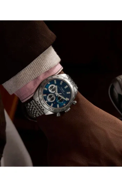 Timex Mens Blue Tw2y18500 Waterbury Traditional Chronograph Stainless-steel Bracelet Watch In Silver