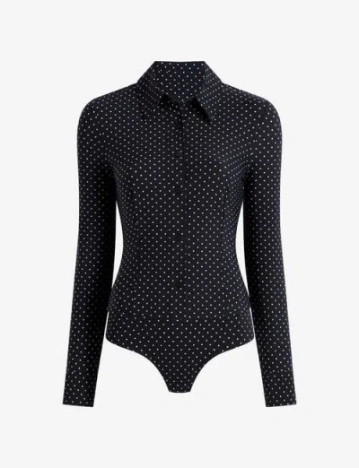 Commando Classic Printed Button Down Bodysuit In Black/white Polka Dot