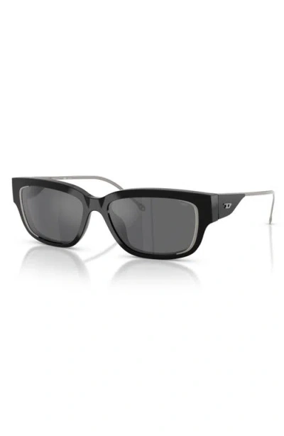Diesel ® Geck-d 56mm Rectangular Sunglasses In Black/grey Silver Mirror
