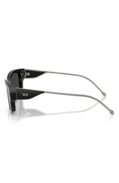 Diesel ® Geck-d 56mm Rectangular Sunglasses In Black/grey Silver Mirror
