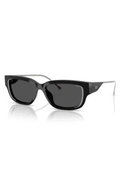 Diesel ® Geck-d 56mm Rectangular Sunglasses In Shiny Black/dark Grey