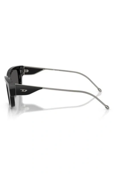 Diesel ® Geck-d 56mm Rectangular Sunglasses In Shiny Black/dark Grey