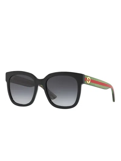 Gucci Web-stripe Square-frame Sunglasses In Black
