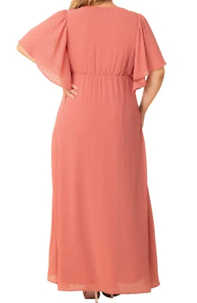 Kiyonna Floral Metallic Thread Dress In Peachy Keen