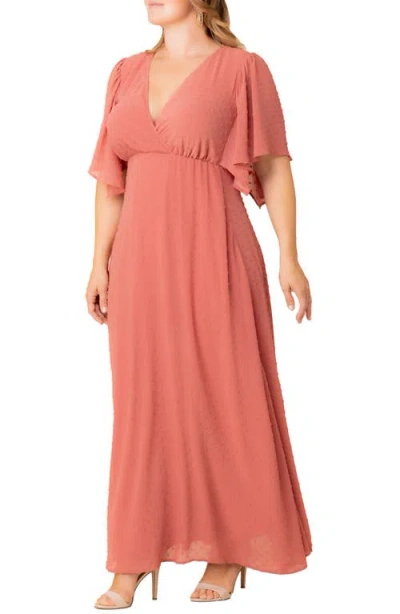 Kiyonna Floral Metallic Thread Dress In Peachy Keen