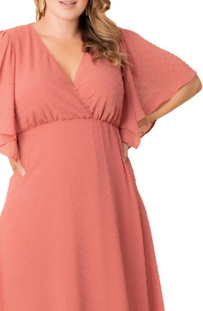 Kiyonna Floral Metallic Thread Dress In Peachy Keen