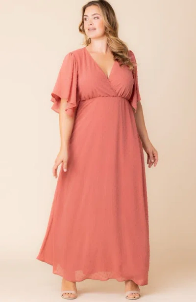 Kiyonna Floral Metallic Thread Dress In Peachy Keen