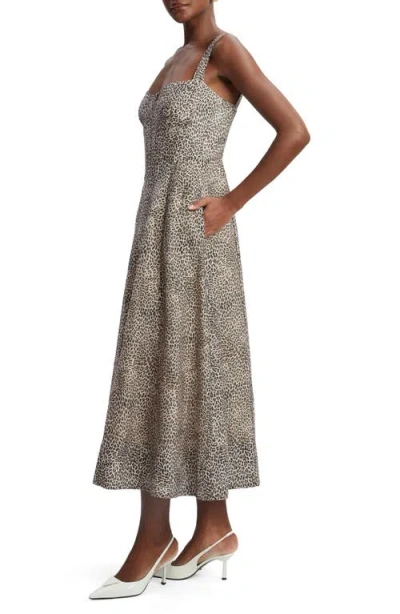 Bardot Lilah Corset Linen-blend Midi Dress In Brown