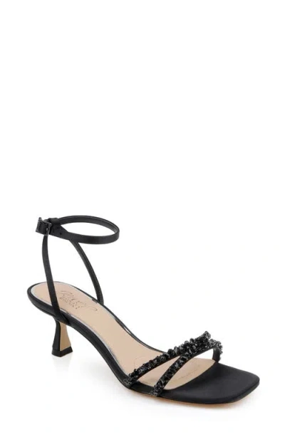 Jewel Badgley Mischka Marley Womens Kitten Heel Strappy Strappy Sandals In Black Satin