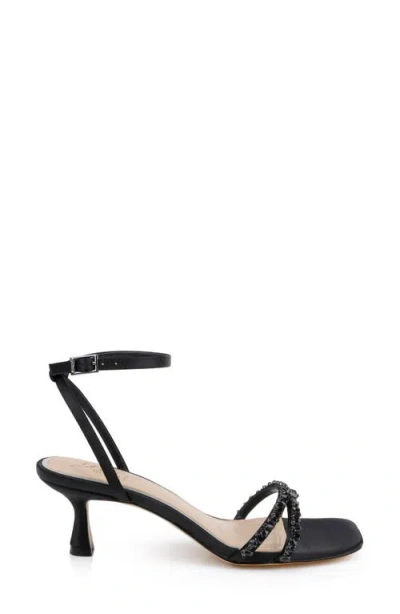Jewel Badgley Mischka Marley Womens Kitten Heel Strappy Strappy Sandals In Black Satin