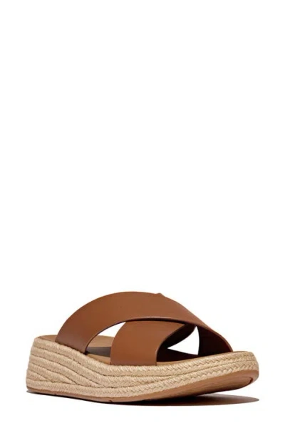 Fitflop F-mode Espadrille Platform Slide Sandal In Deep Tan