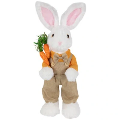 Northlight Plush Standing Boy Rabbit With Overalls Easter Figure In White