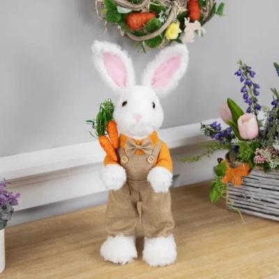 Northlight Plush Standing Boy Rabbit With Overalls Easter Figure In White