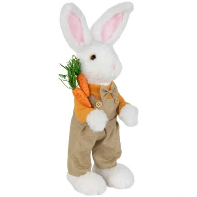Northlight Plush Standing Boy Rabbit With Overalls Easter Figure In White