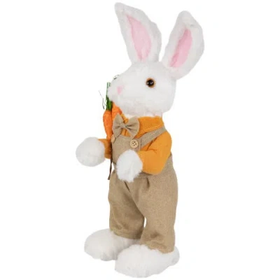 Northlight Plush Standing Boy Rabbit With Overalls Easter Figure In White