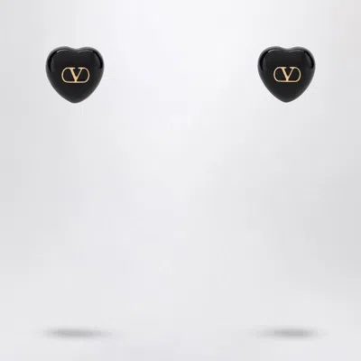 Valentino Garavani Heart-shaped Royal Earrings Gold Detailing In Black
