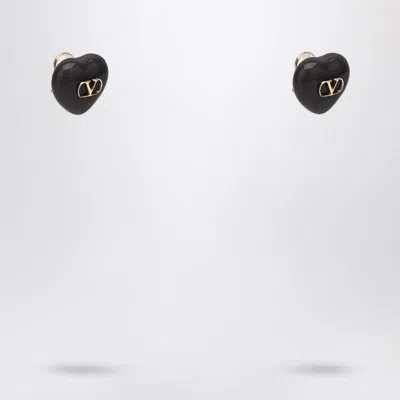 Valentino Garavani Heart-shaped Royal Earrings Gold Detailing In Black