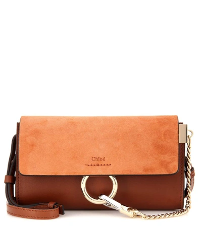 Shop Chloé Faye Mini Leather And Suede Shoulder Bag In Classic Tolacco